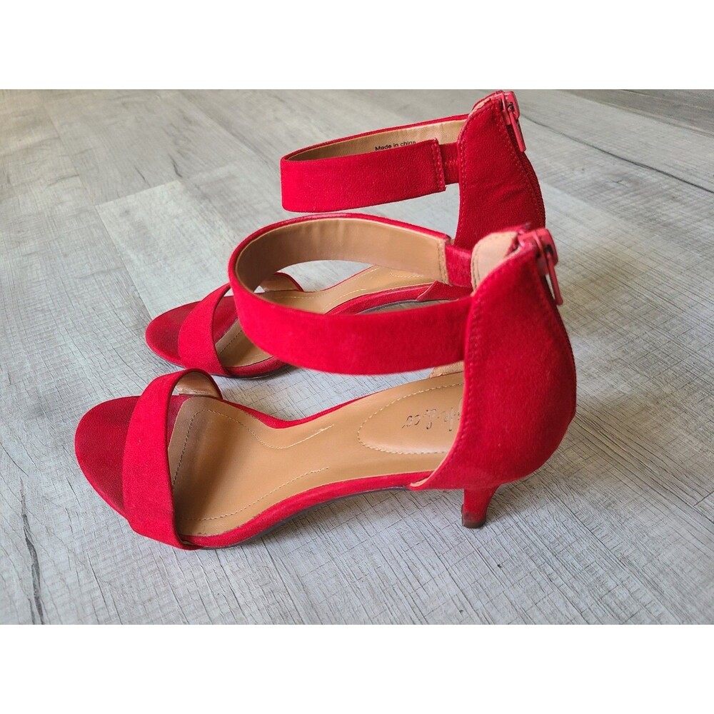 Style & Co  Ankle Strap Heels 9.5 M Red Suede Paycee Block Sandals Date Night